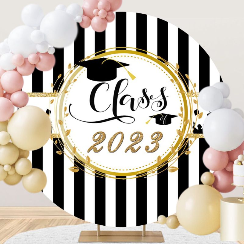 2023 Class Stripe Happy Graduation Round Backdrop