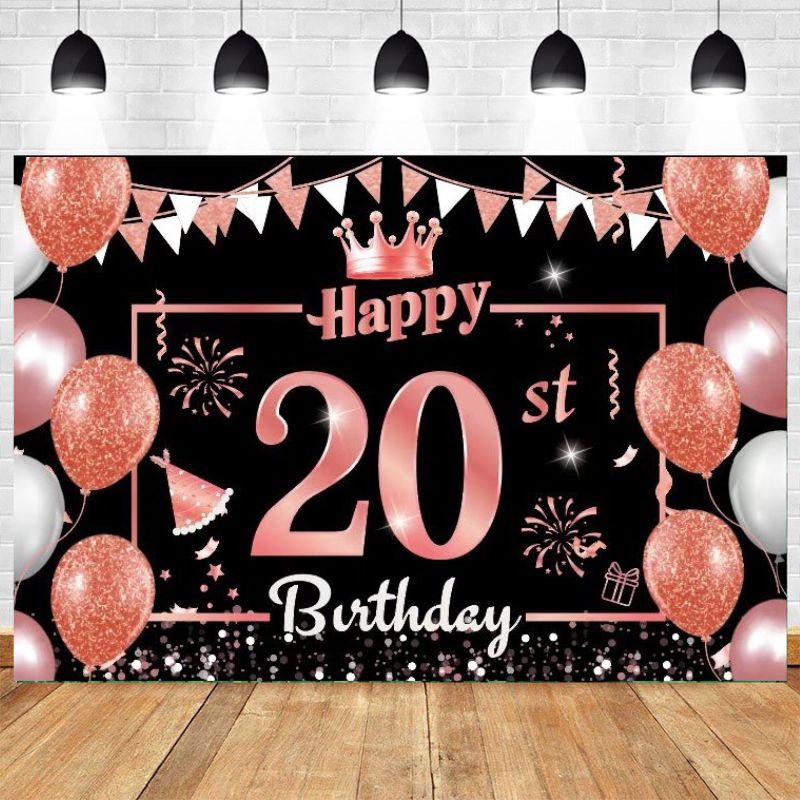 20th Pink Balloons Birthday Party Backdrop