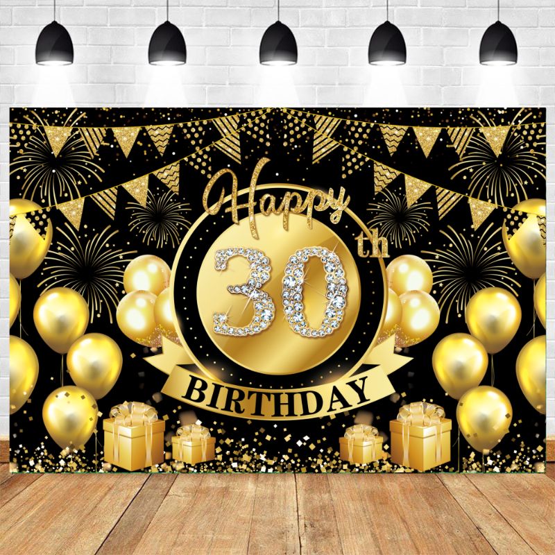 30th Black And Gold Birthday Party Backdrop