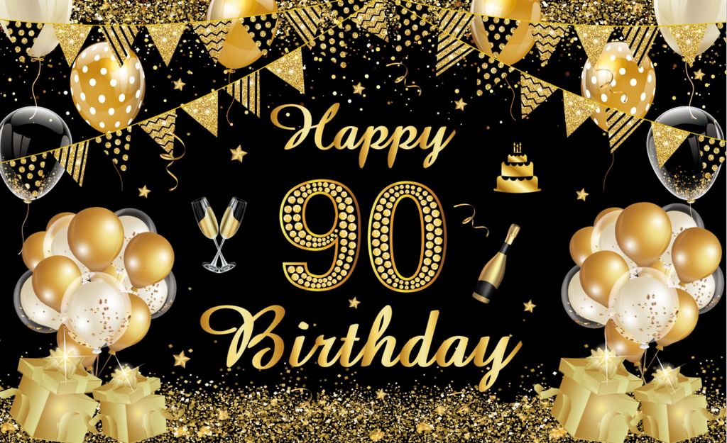 90th Birthday Party Gold Shiny Backdrop