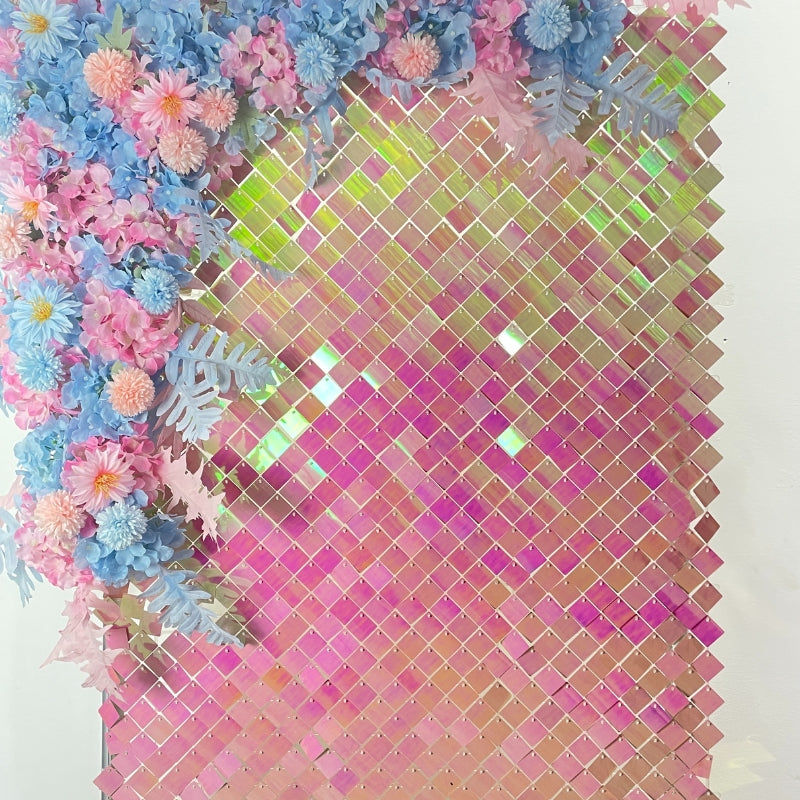 Iridescent Pink Sequin Wall Panels in Rhombus Shape