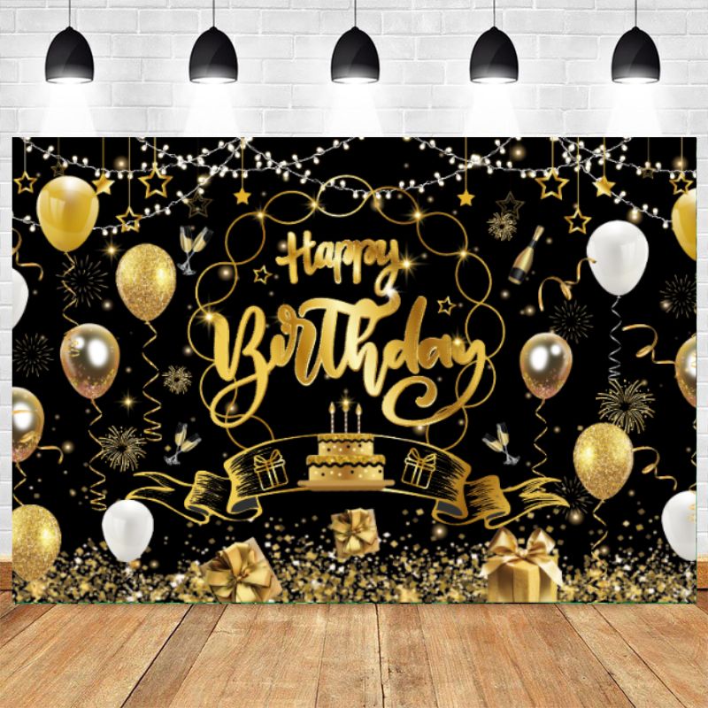 Black And Gold Balloons Birthday Party Backdrop