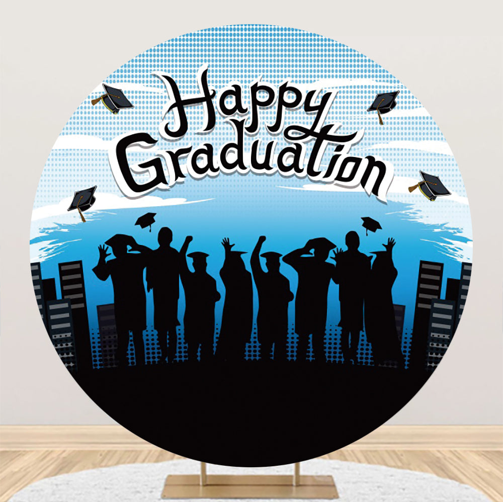 Blue Congratulations Happy Graduation Round Backdrop
