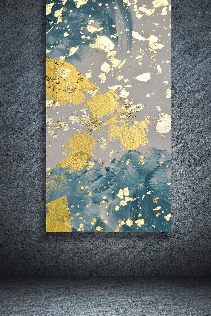 Blue Painting Textures With Gold Foil Professional Portrait Backdrop