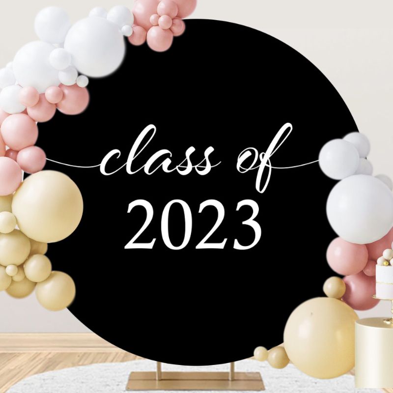 Class Of 2023 Black Congratulations Graduation Round Backdrop