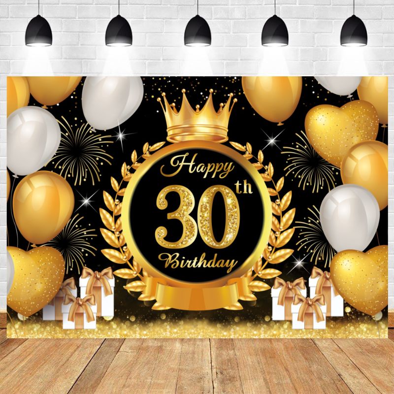 Crown Gold Happy 30th Birthday Party Backdrop