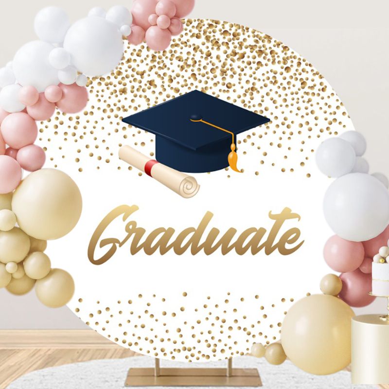Glitter Bachelor Cap Round Backdrop Congratulations Graduation