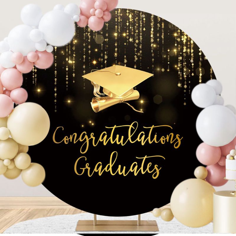 Glitter Congratulations Graduation Round Party Backdrop