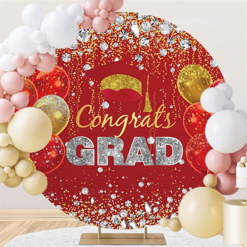 Glitter Red Round Party Backdrop Congratulations Graduation