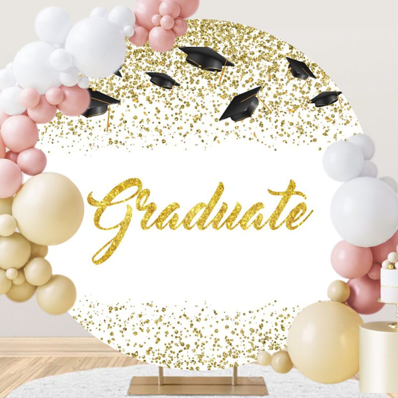 Gold Glitter Round Backdrop Congratulations Graduation