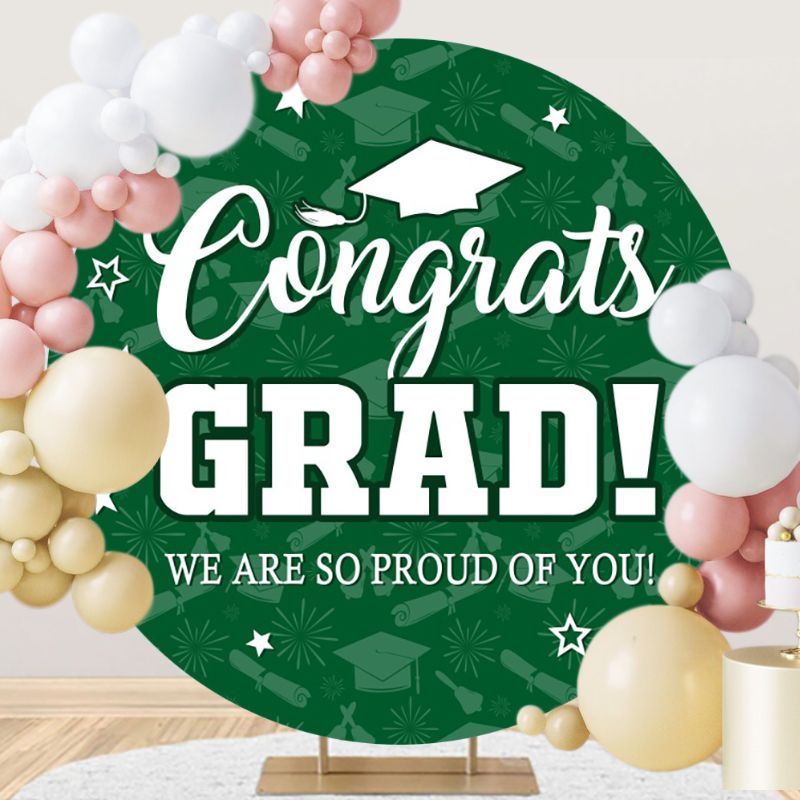 Green Round Party Backdrop Congratulations Graduation