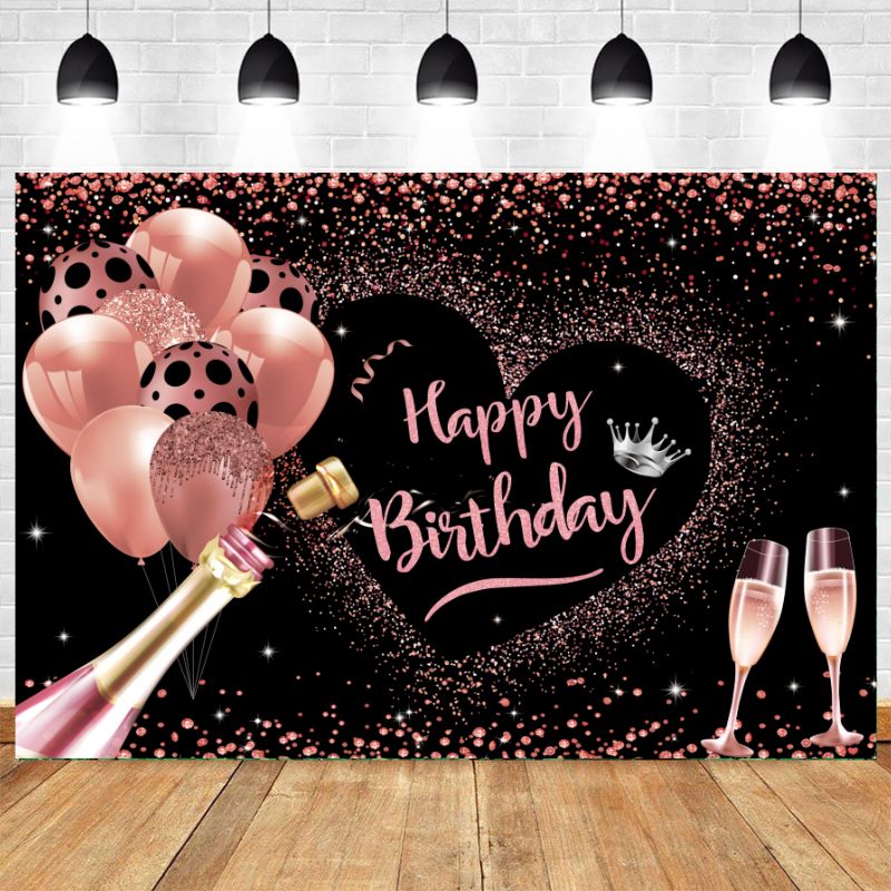 Pink Balloons And Champagne Birthday Party Backdrop