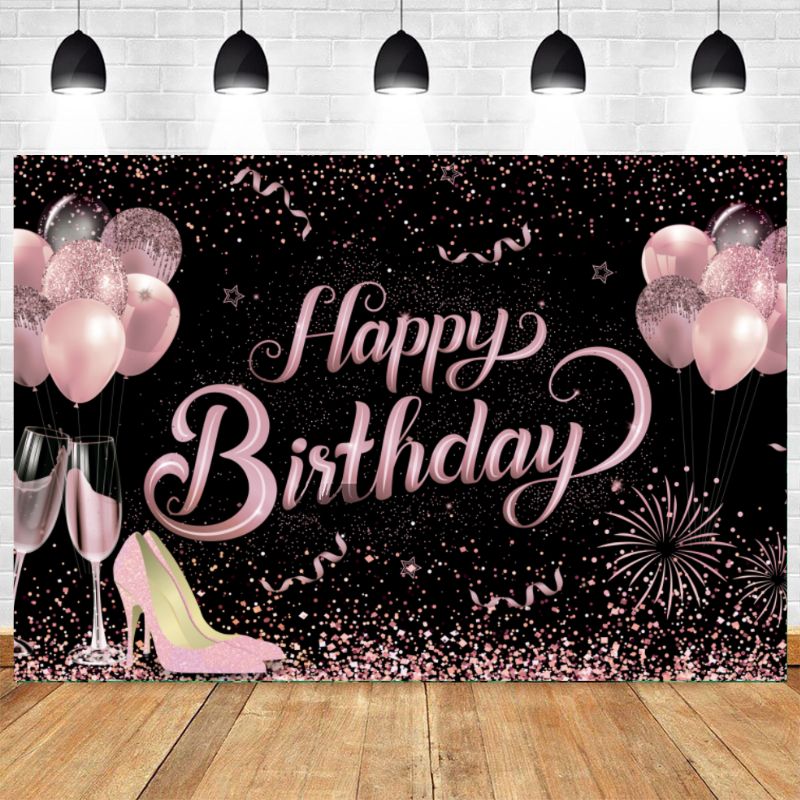 Pink Balloons And High Heel Birthday Party Backdrop