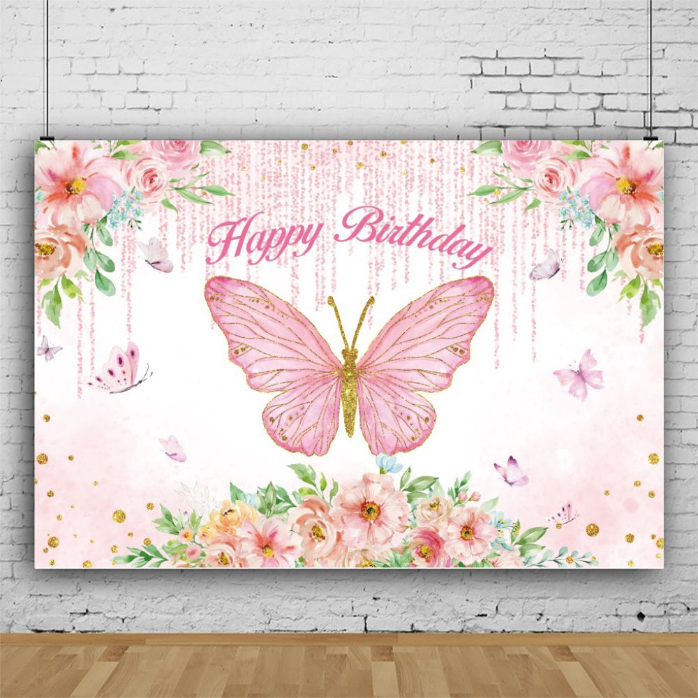 Pink Butterfly Birthday Party Photography Backdrop