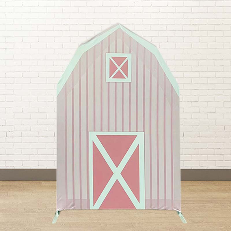 Pink Farm Theme Party Barn Backdrop Cover