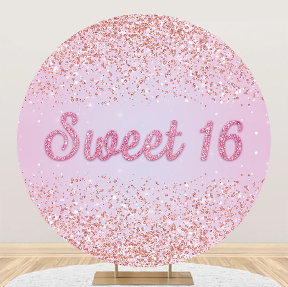 Pink Glitter Sweet 16th Birthday Celebration Round Backdrop