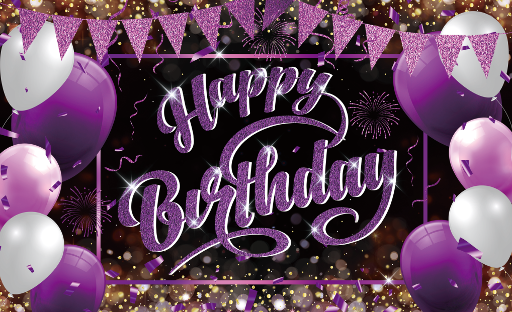 Purple Balloons And Flags Birthday Party Backdrop