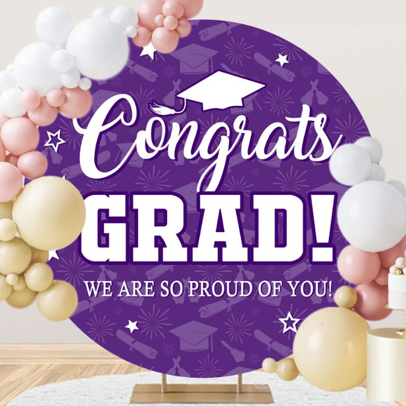 Purple Round Party Backdrop Congratulations Graduation