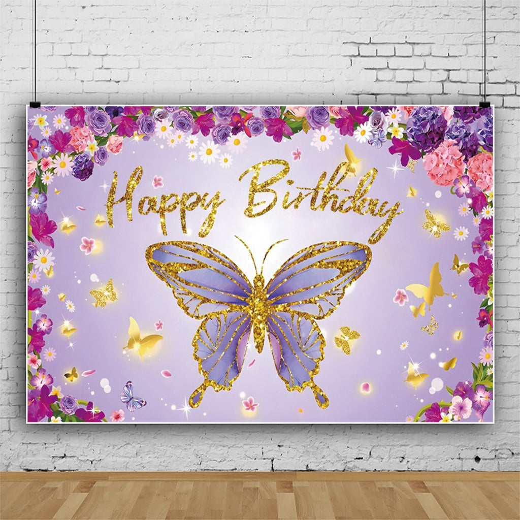 Shiny Purple Butterfly Birthday Party Backdrop