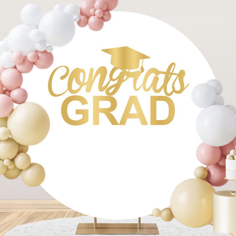 Simple White Round Party Backdrop Congratulations Graduation