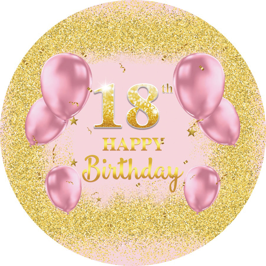 Sweet Pink And Gold Glitter Birthday Custom Round Backdrop