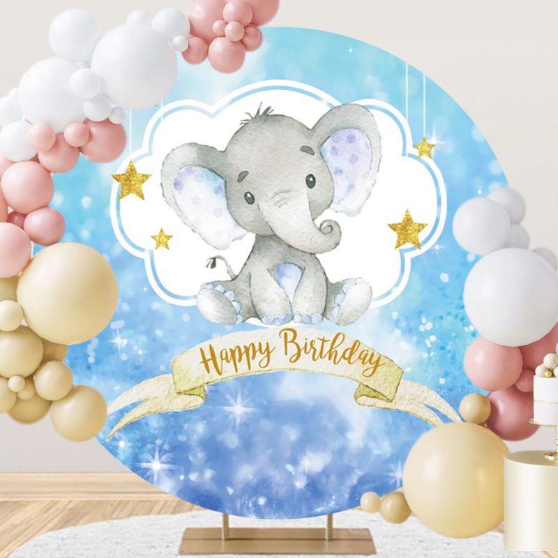Baby Elephant Round Backdrop For Birthday Party