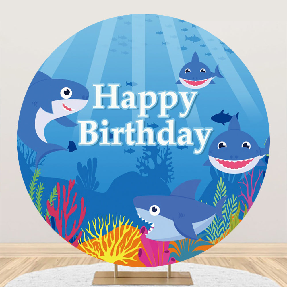 Baby Shark Round Backdrop For Birthday Party