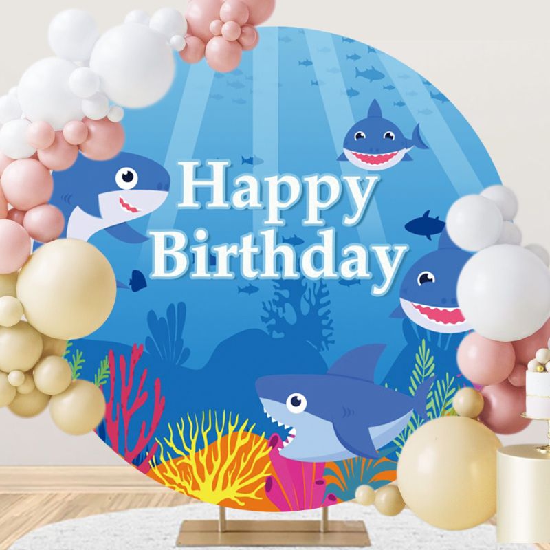Baby Shark Round Backdrop For Birthday Party