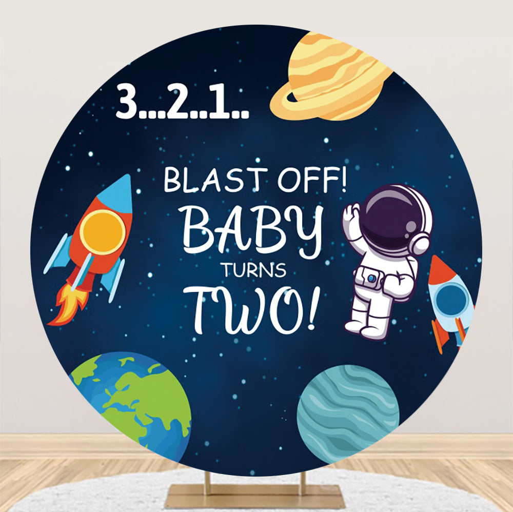 Baby Turns Two Astronaut Round Backdrop