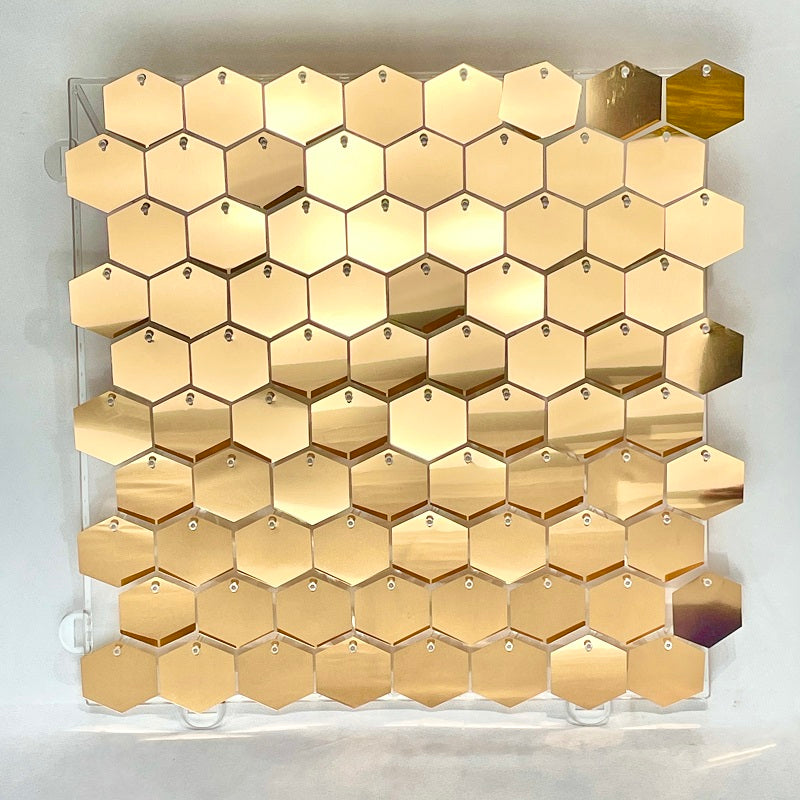 Dark Champagne Gold Hexagon Sequin Panels Shimmer Wall