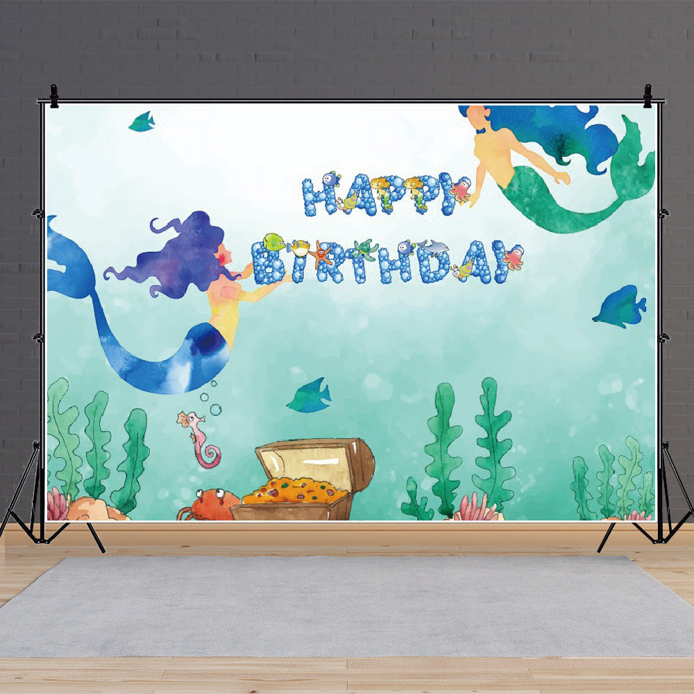 Happy Birthday Mermaid Party Photography Backdrop