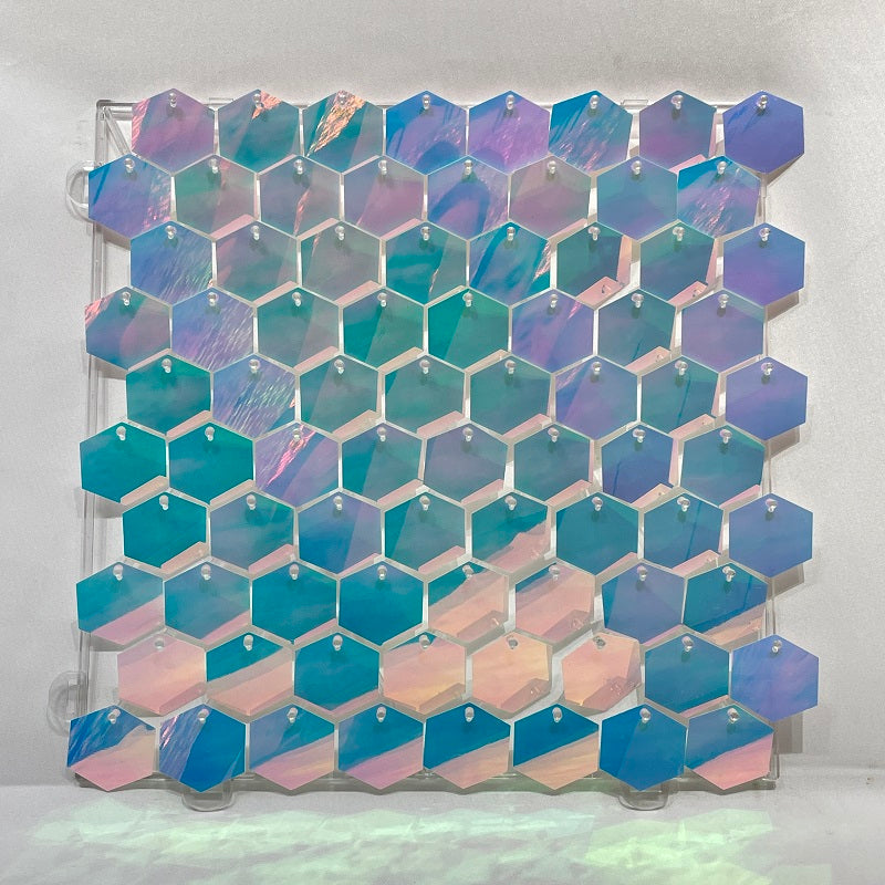 Iridescent Blue Hexagon Sequin Panels Shimmer Wall For Party