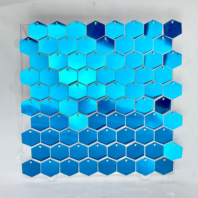 Lake Blue Hexagon Sequin Panels Shimmer Wall For Party