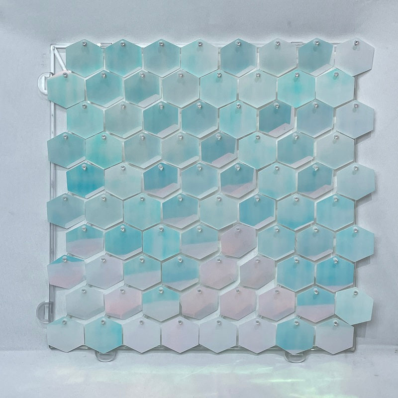 Light Iridescent Blue Hexagon Sequin Panels Shimmer Wall For Party