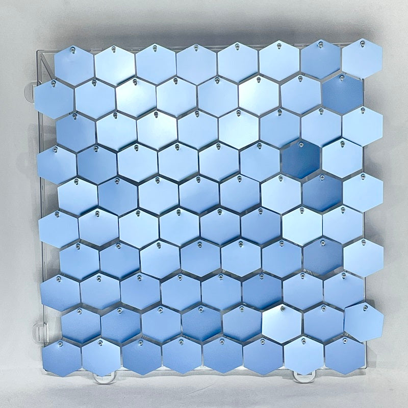 Matte Sky Blue Hexagon Sequin Panels Shimmer Wall