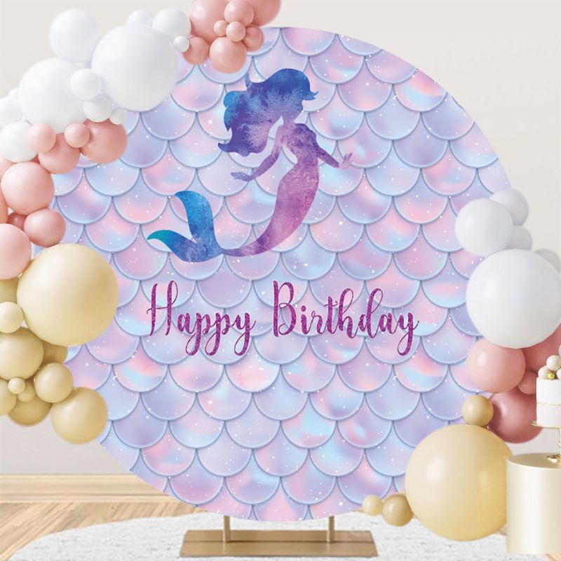 Purple Mermaid Round Backdrop For Birthday Party