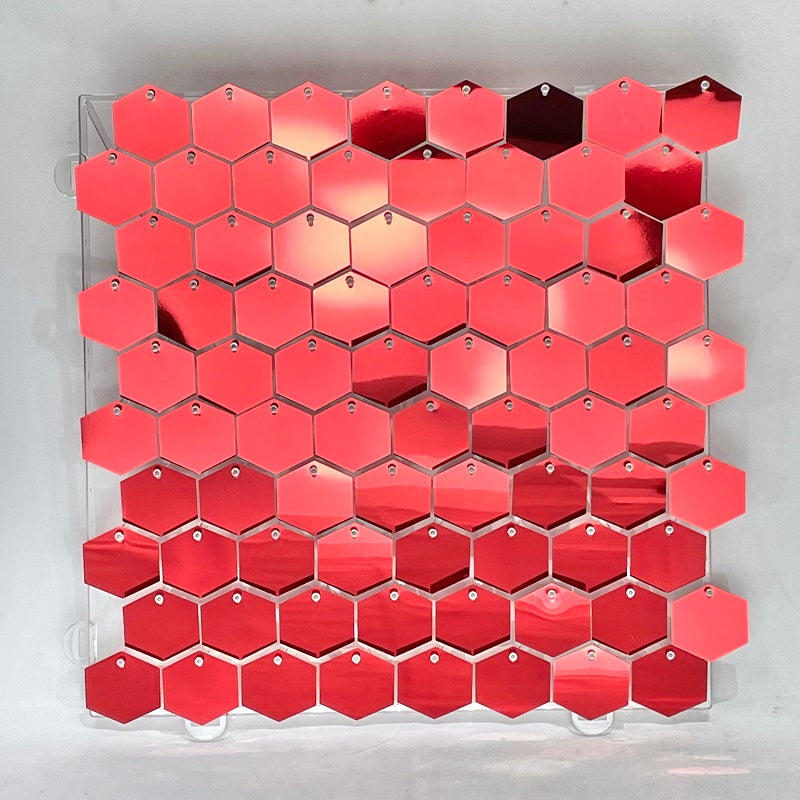 Red Shimmer Wall Hexagonal-Shape Sequin Panels Sparkly Background