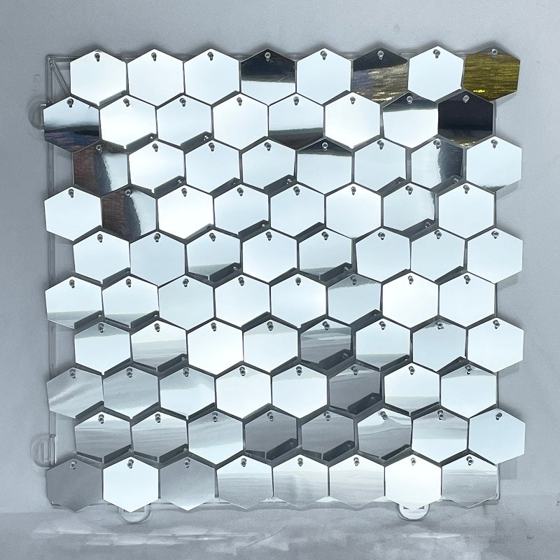 Silver Hexagon Sequin Panels Shimmer Wall For Party