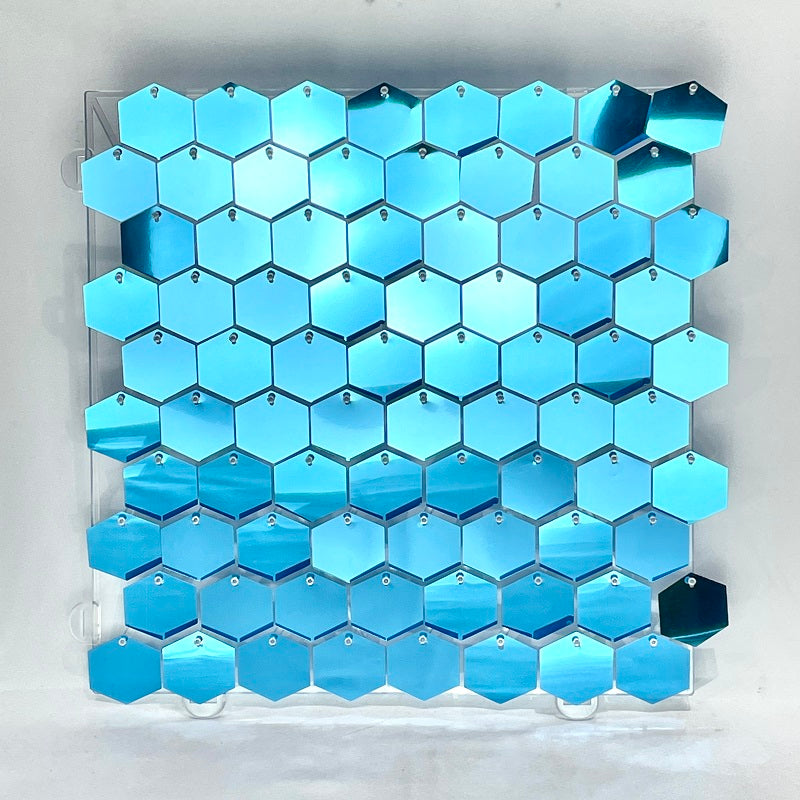 Sky Blue Hexagon Sequin Panels Shimmer Wall For Party